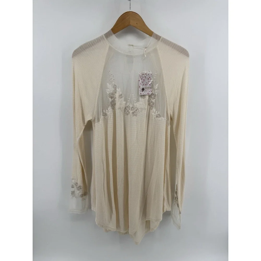 NWT Free People SAHELI Top Sz L Embroidered Boho Festival Coquette MSRP $88